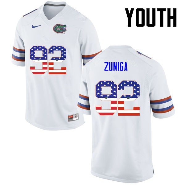 Florida Gators Youth #92 Jabari Zuniga College Football USA Flag Fashion White